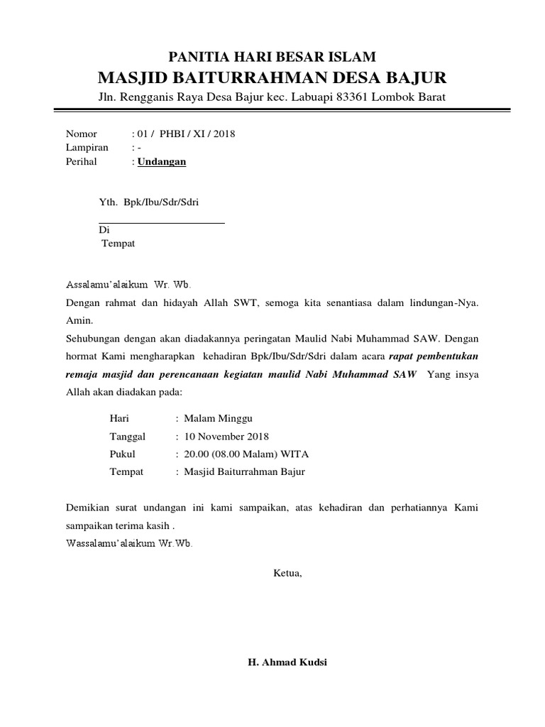 Masjid Baiturrahman Desa Bajur Panitia Hari Besar Islam