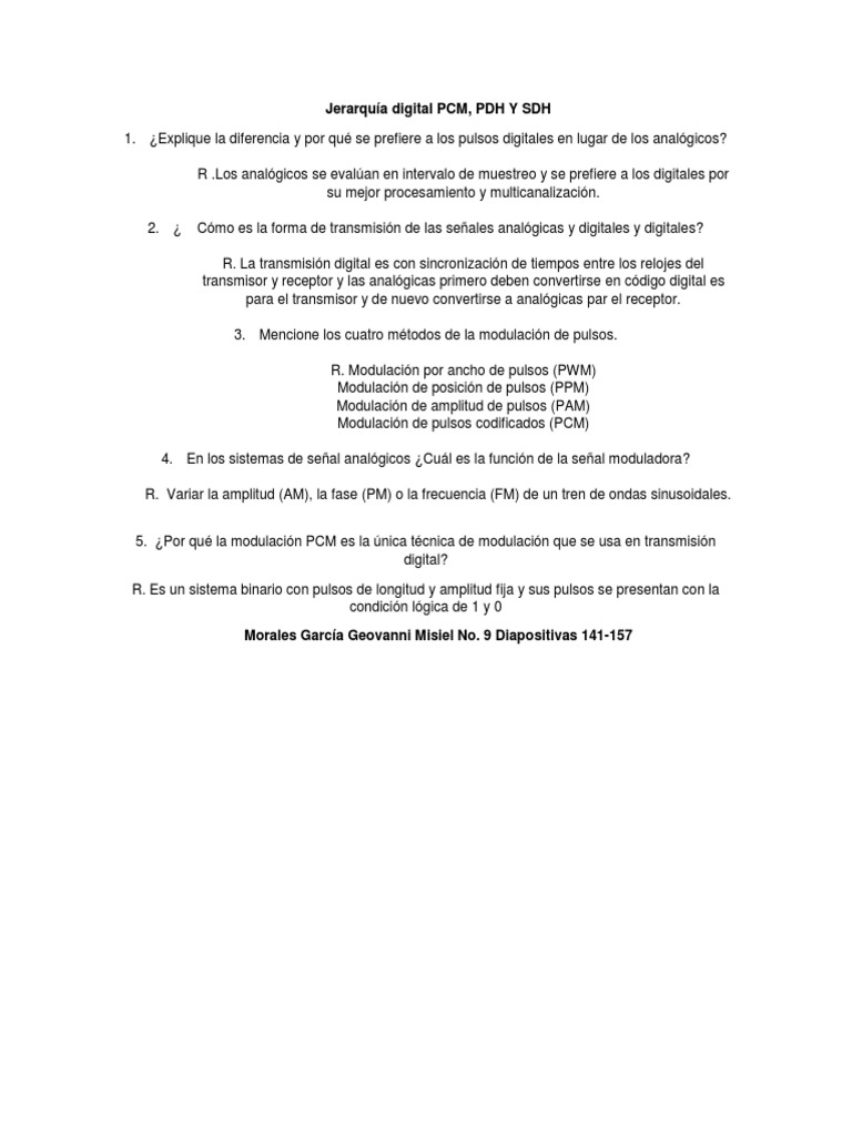 Diferencias entre PCM, PDH y SDH | PDF
