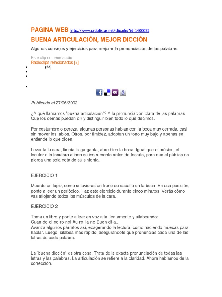 Ejercicios para Mejorar la Dicción | PDF | Idiomas
