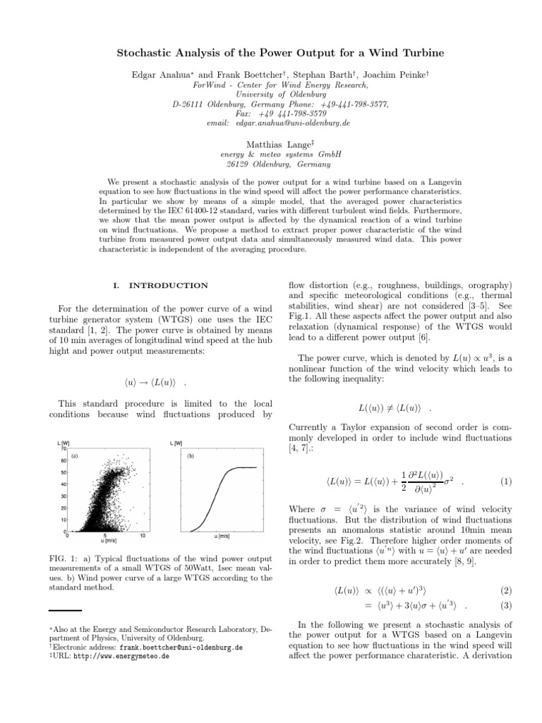 Stochastic Analysis of The Power Output For A Wind Turbine | PDF