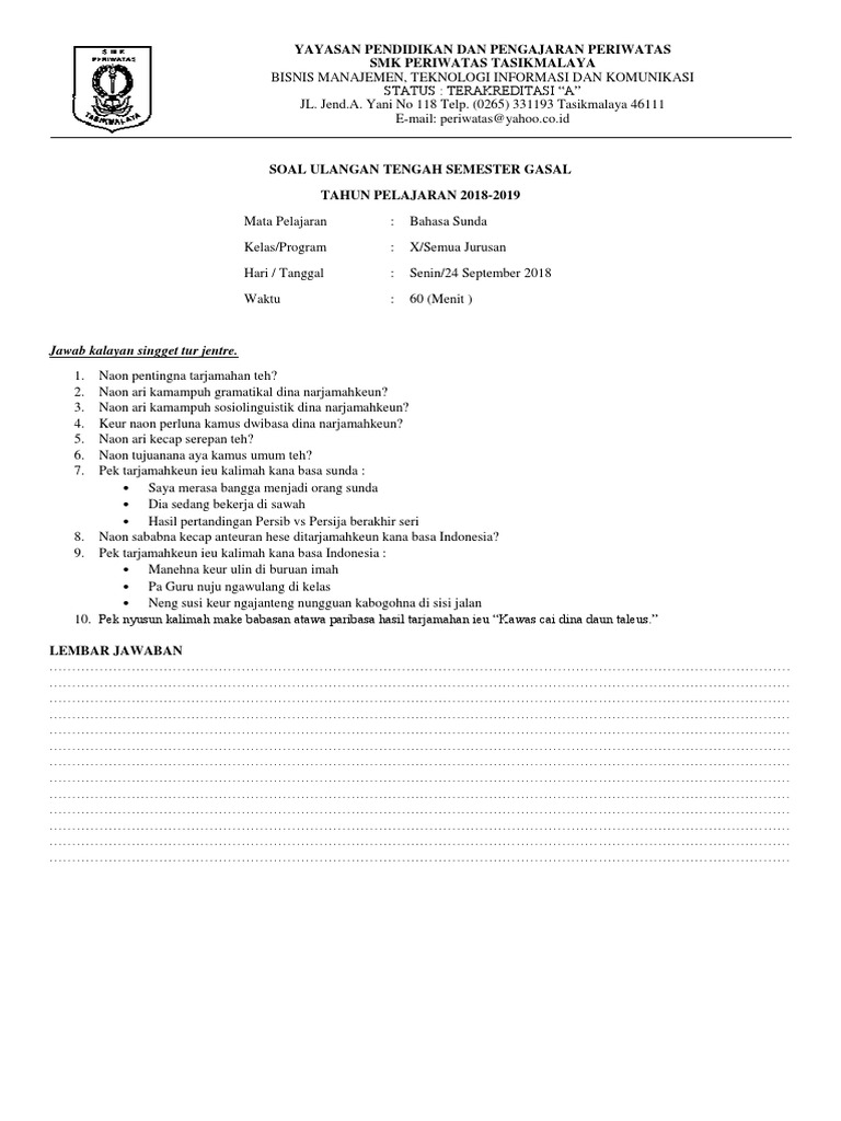 Kartu Soal Bentuk Pilihan Ganda