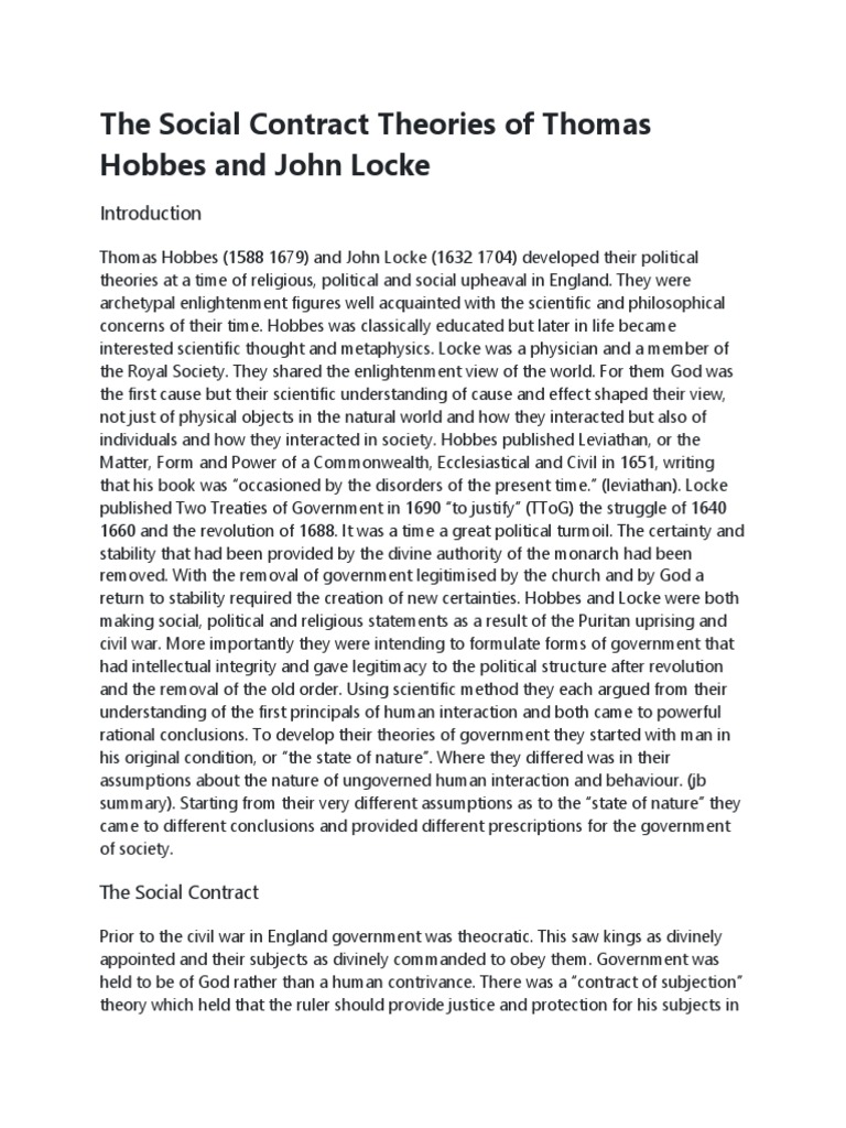 The Social Contract Theories of Thomas Hobbes and John Locke PDF