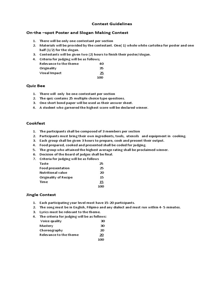 Contest Guidelines On The Spot Poster And Slogan Making Contest Pdf