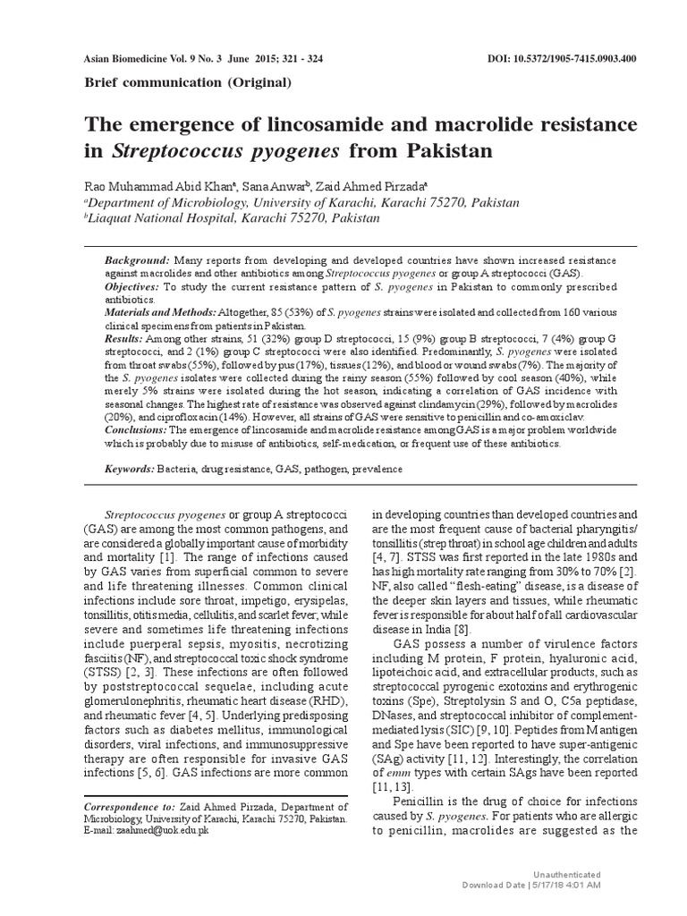 (Asian Biomedicine) The Emergence of Lincosamide and Macrolide ...