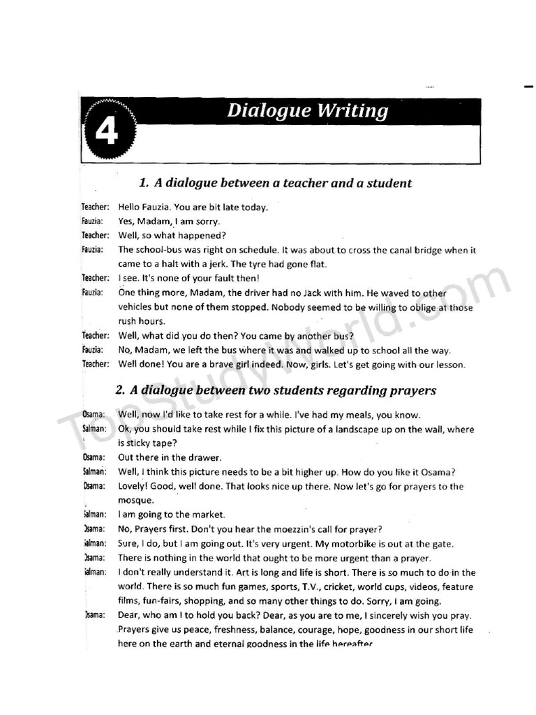 Important Notes of 9th Class Chapter 4 Dialogue Writing | PDF