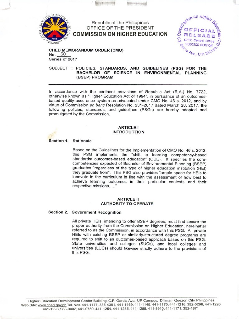 CMO No. 60 S. 2017 Policies Standards and Guidelines PSG For The