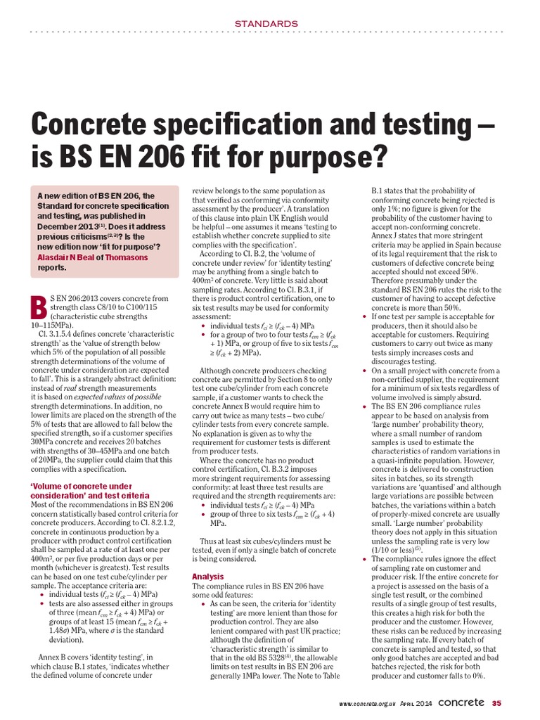 Concrete Specification and Testing - Is BS EN 206 Fit For Purpose? | PDF