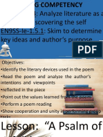 EN9LT-Ih-14: Analyze Literature As A Means of Discovering The Self EN9SS-Ie-1.5.1: Skim To Determine Key Ideas and Author S Purpose