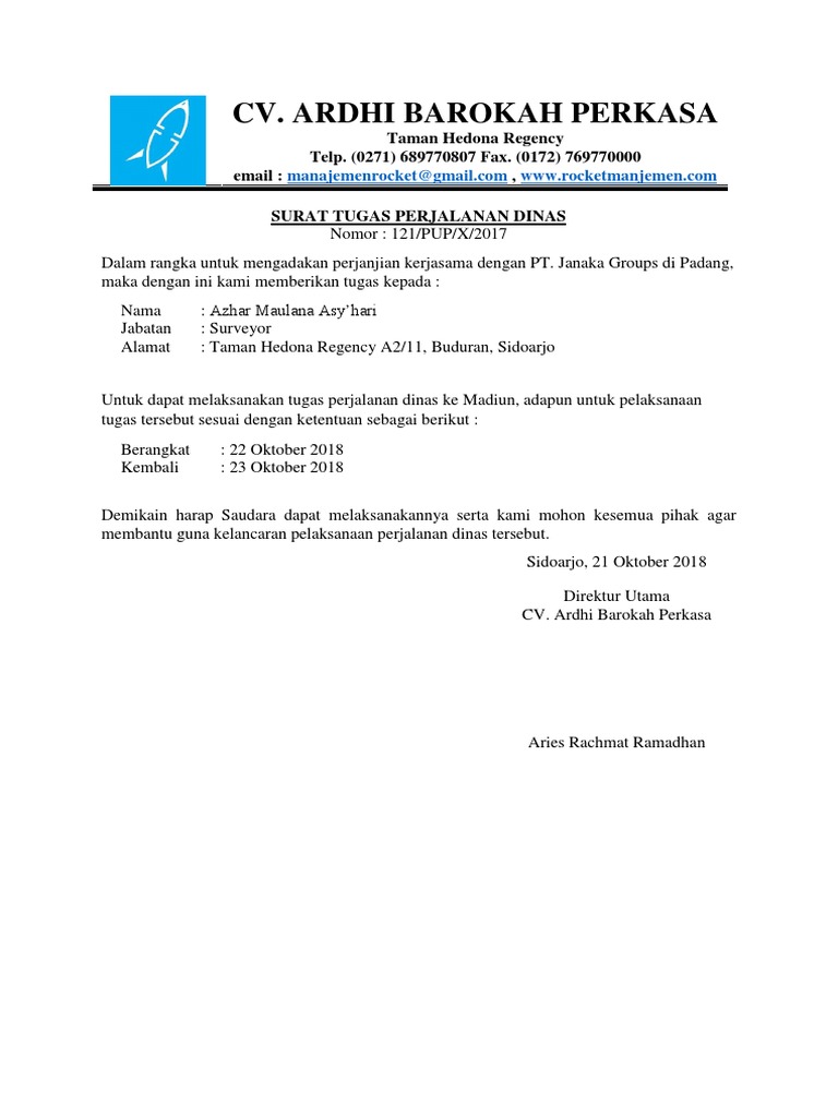 Contoh Surat Tugas Perjalanan Dinas Pdf