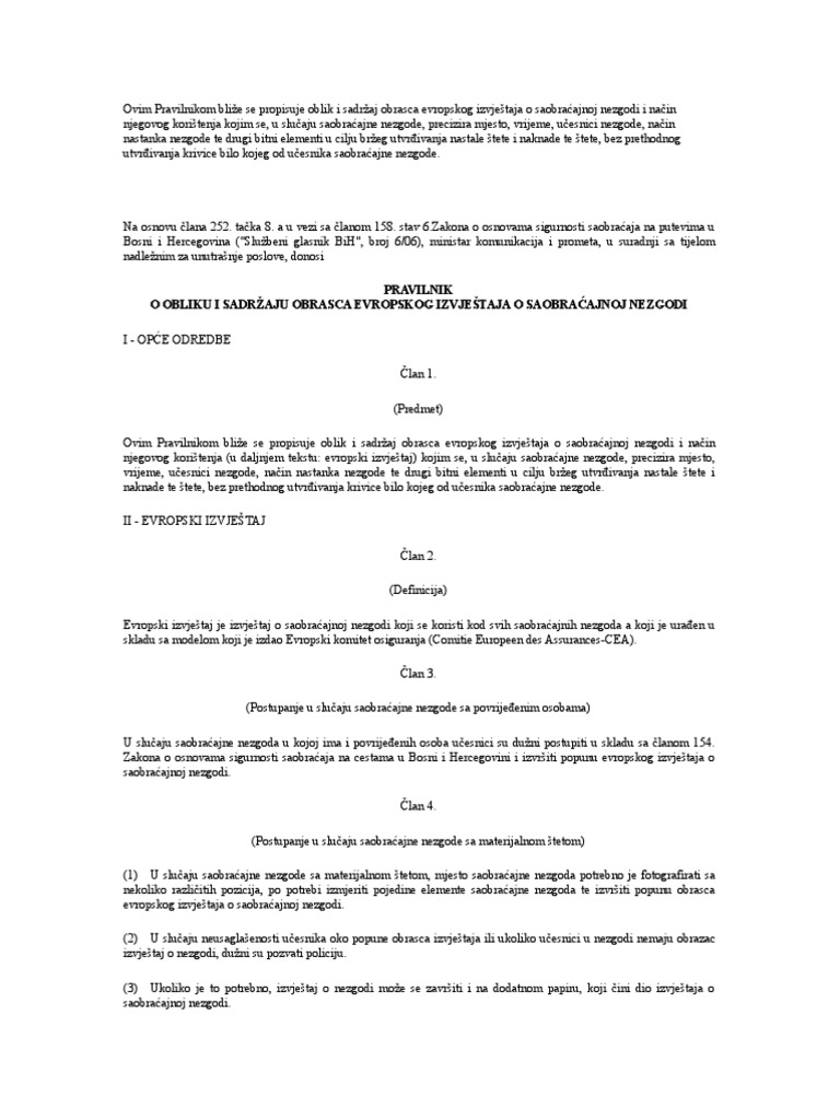 Pravilnik o Obliku I Sadrzaju Obrasca Evropskog Izvjestaja o SN | PDF