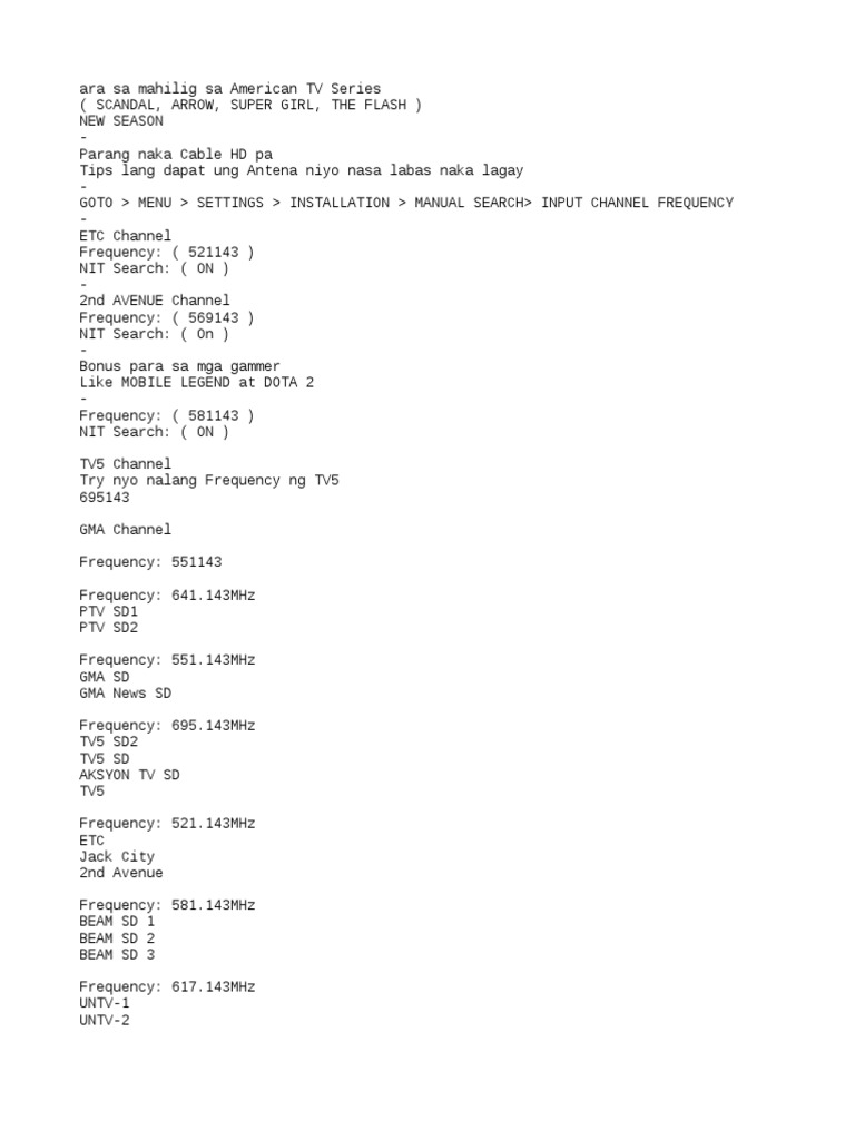 TV Plus Channel Frequency PDF Media Industry Media Formats