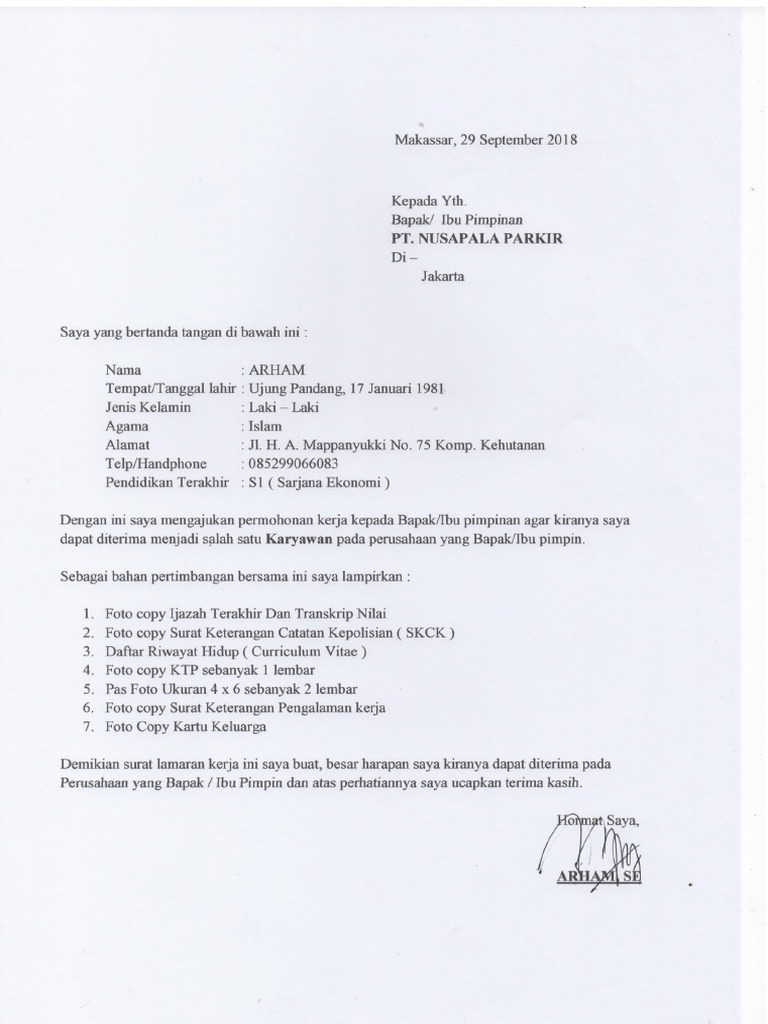 Contoh Berkas Lamaran Pekerjaan 2018 Pdf
