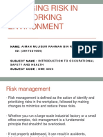 Managing Risk in The Working Environment