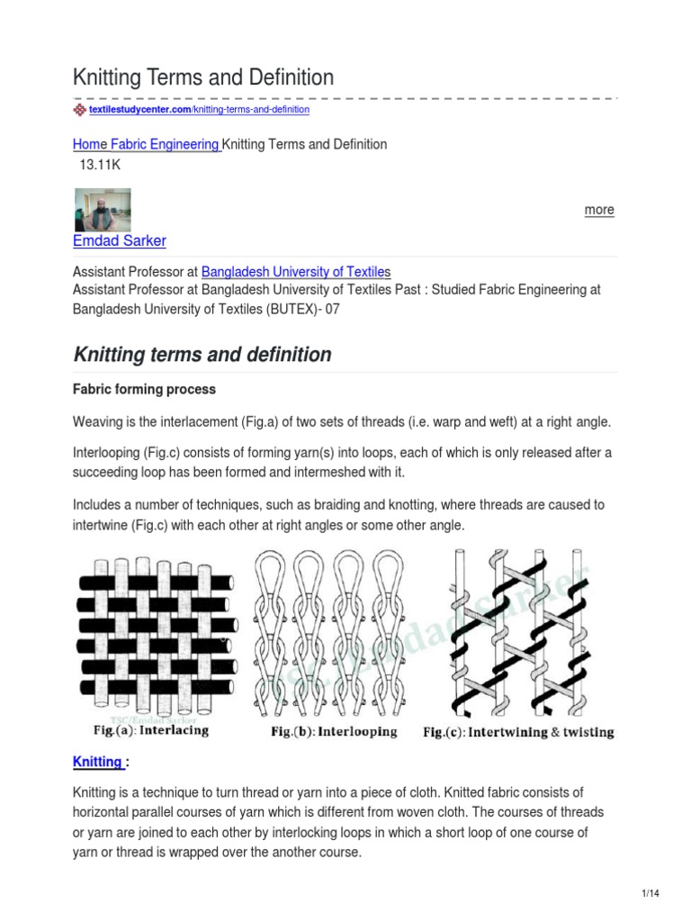 Knitting Terms and Definitions Guide | PDF | Knitting | Textiles