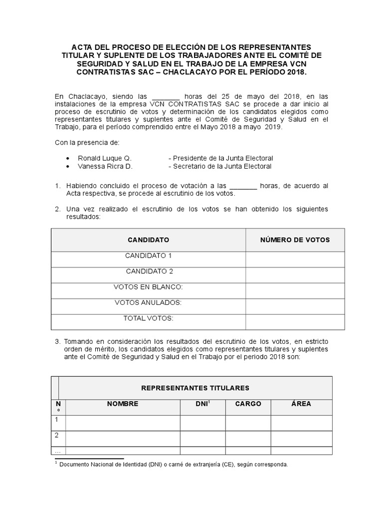 F-9 Modelo Acta Del Proceso de Eleción | PDF | Procedimiento ...