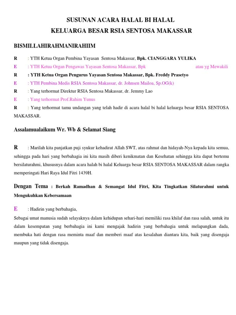 Susunan Acara Halal Bi Halal Tanggal 30 Juni 2018