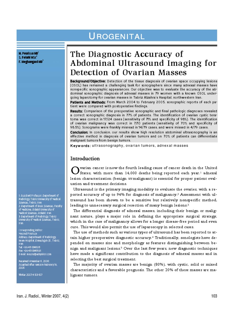 The Diagnostic Accuracy of PDF | PDF | Medical Ultrasound | Ovarian Cancer