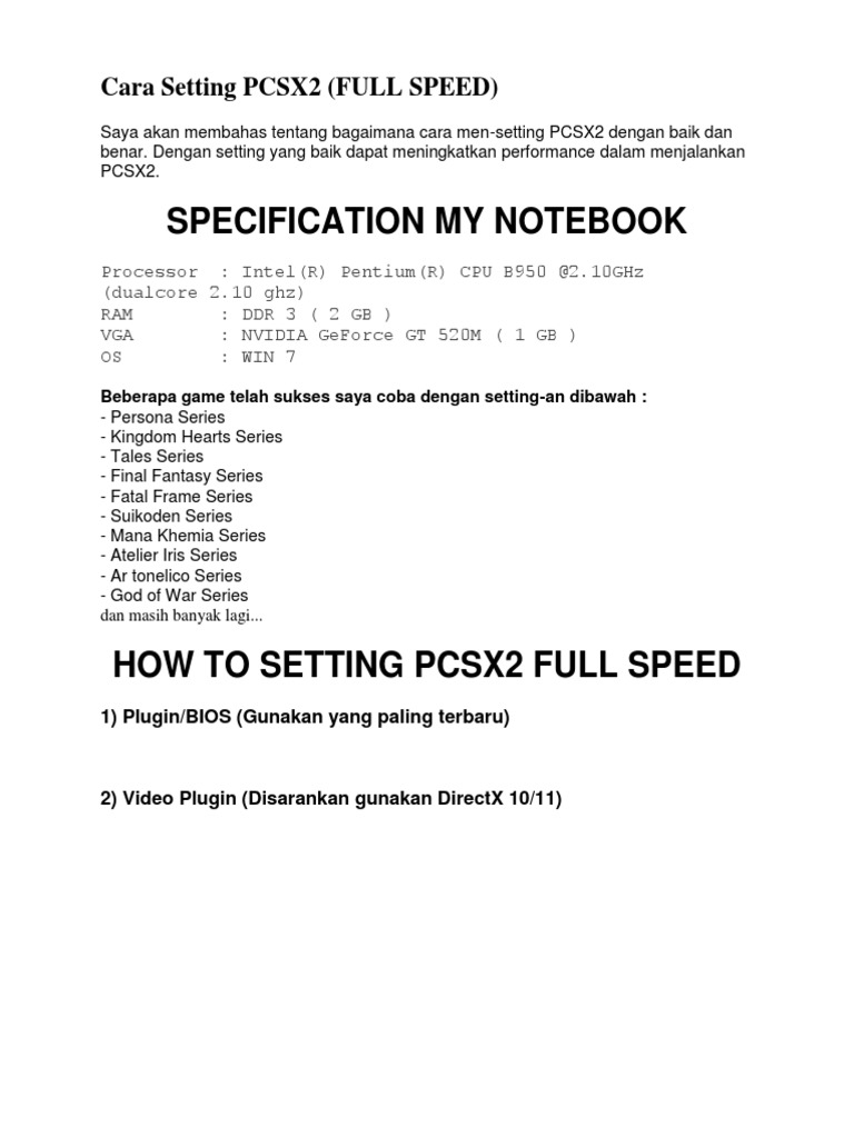 Setting PCSX2 untuk Performa Optimal | PDF