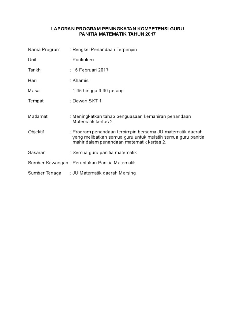 Laporan Program Tahunan Panitia Matematik 2017 Pdf