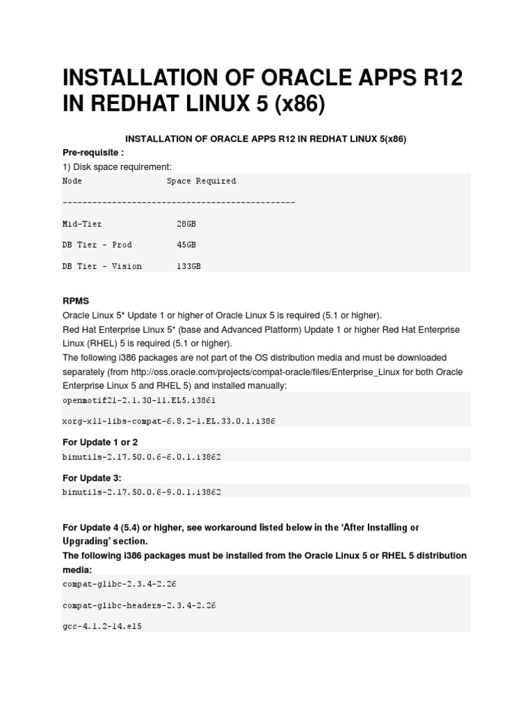 Installing Oracle R12 on RHEL 5 | PDF | Oracle Database | Operating ...