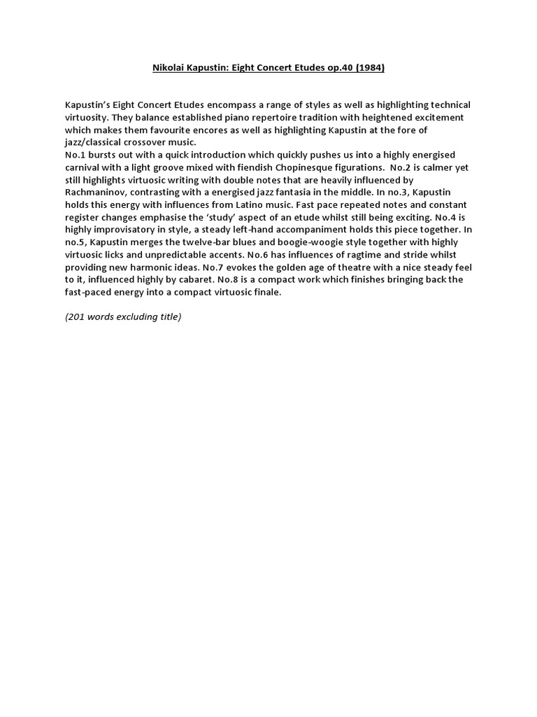 Kapustin Concert Etudes Programme Notes | PDF | Musical Forms | Sound
