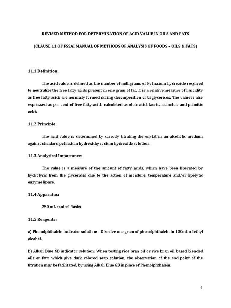 Acid Value Determination in Oils | PDF | Titration | Chemistry