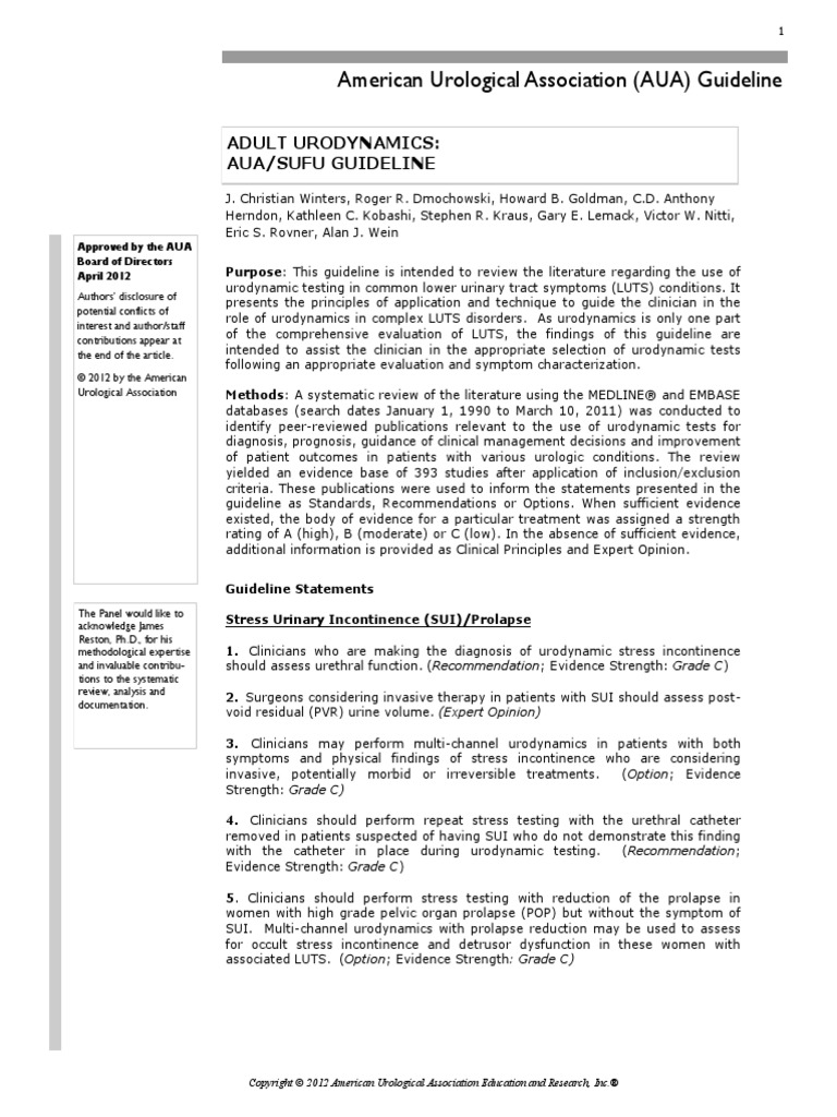 Adult Urodynamics Guideline PDF | PDF