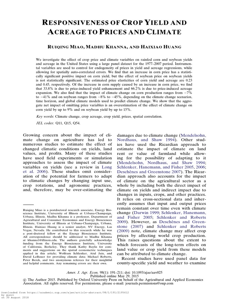 Yield Determinants PDF Endogeneity (Econometrics) Fixed Effects Model