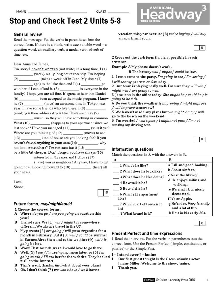 AHW3e Level 03 Stop and Check Test 2 PDF PDF Verb Linguistic