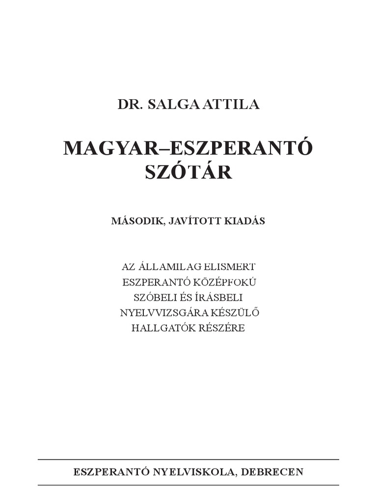 Magyar Eszperanto Szotar Masodik Javitott Kiadas | PDF