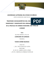 Trasfondo Sociolingüístico Del Cine Mexicano: Significado y Significante Del Lenguaje Coloquial en La Película de Comedia Ranchera Dos Tipos de Cuidado