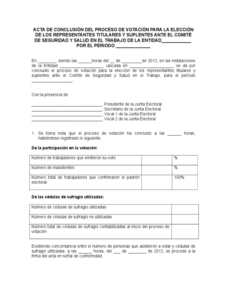 Modelo de Acta de Cierre de La votacion-CSST | PDF