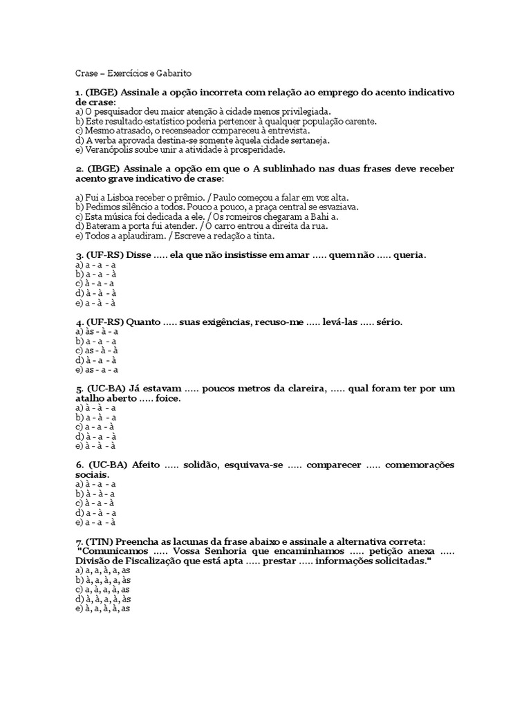 Exercícios de Crase com Gabarito | PDF | Tempo
