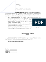 Affidavit of Non-Tenancy: Republic of The Philippines) Tarlac City) S.S