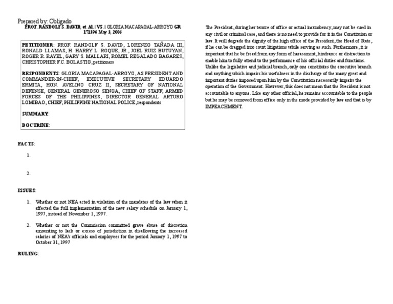 David V. Macapagal Arroyo Case Digest