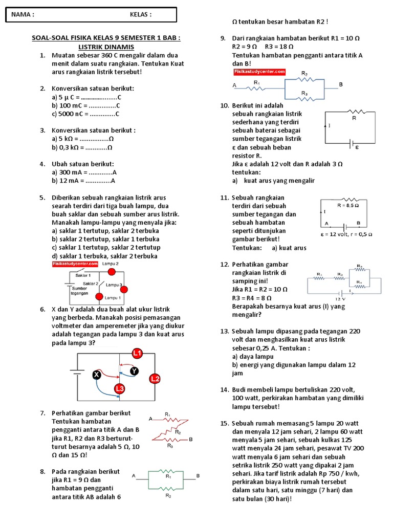 Soal Listrik Dinamis Kls 9