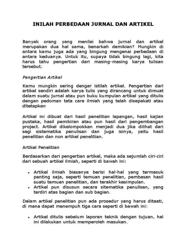 Inilah Perbedaan Jurnal Dan Artikel Pdf