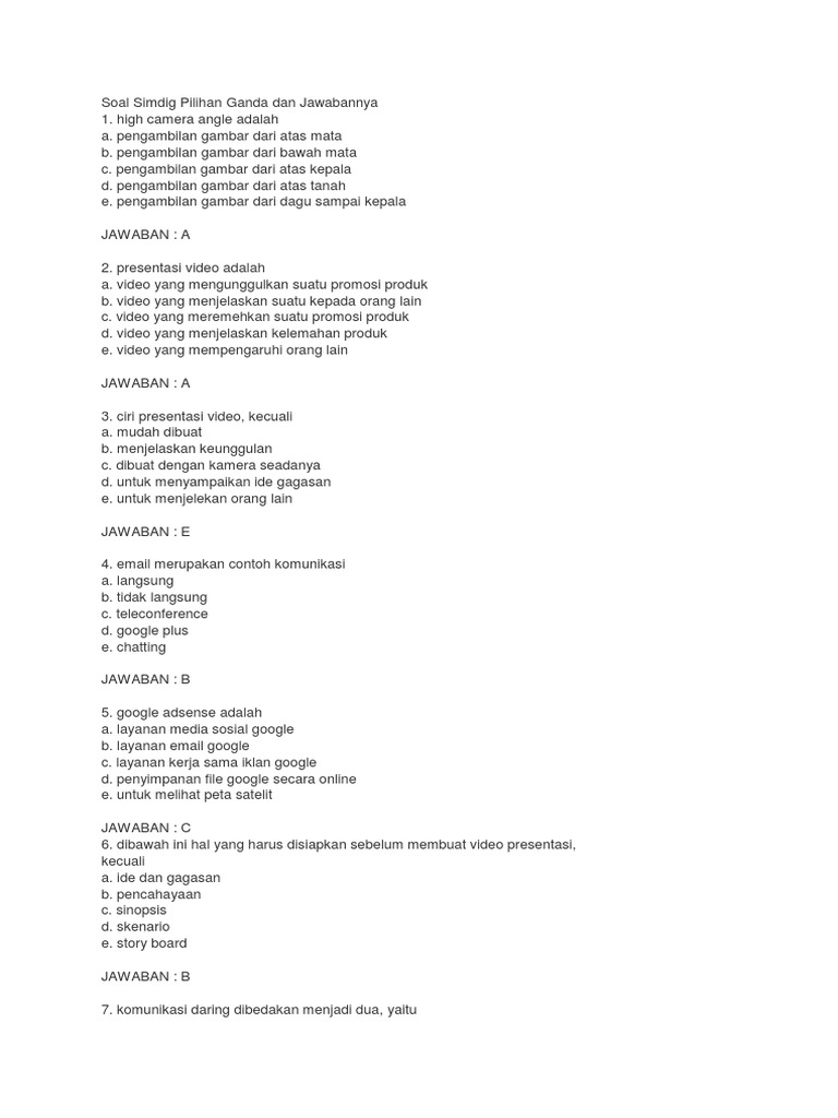 Soal Simdig Pilihan Ganda Dan Jawabannya Ilmusosial Id