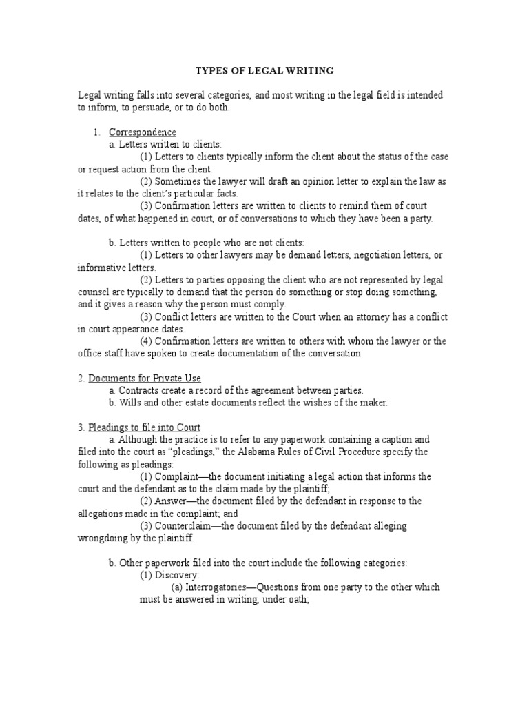 Overview of Legal Writing Types | PDF | Pleading | Lawyer