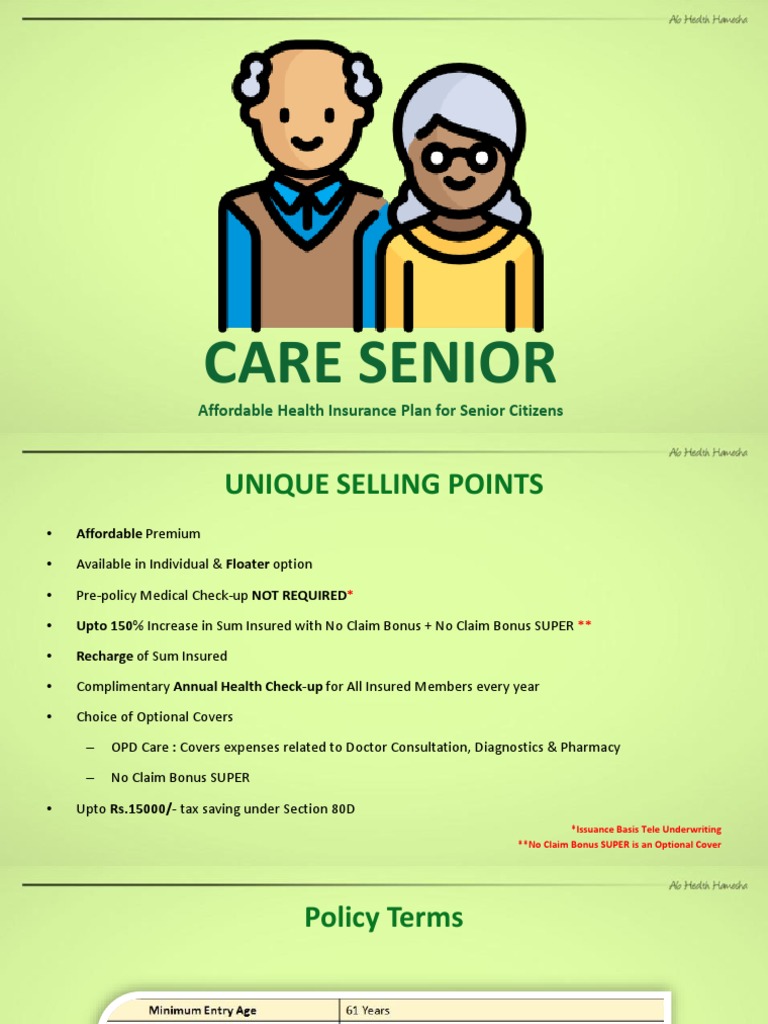 Care Senior: Affordable Health Insurance Plan For Senior Citizens | PDF ...