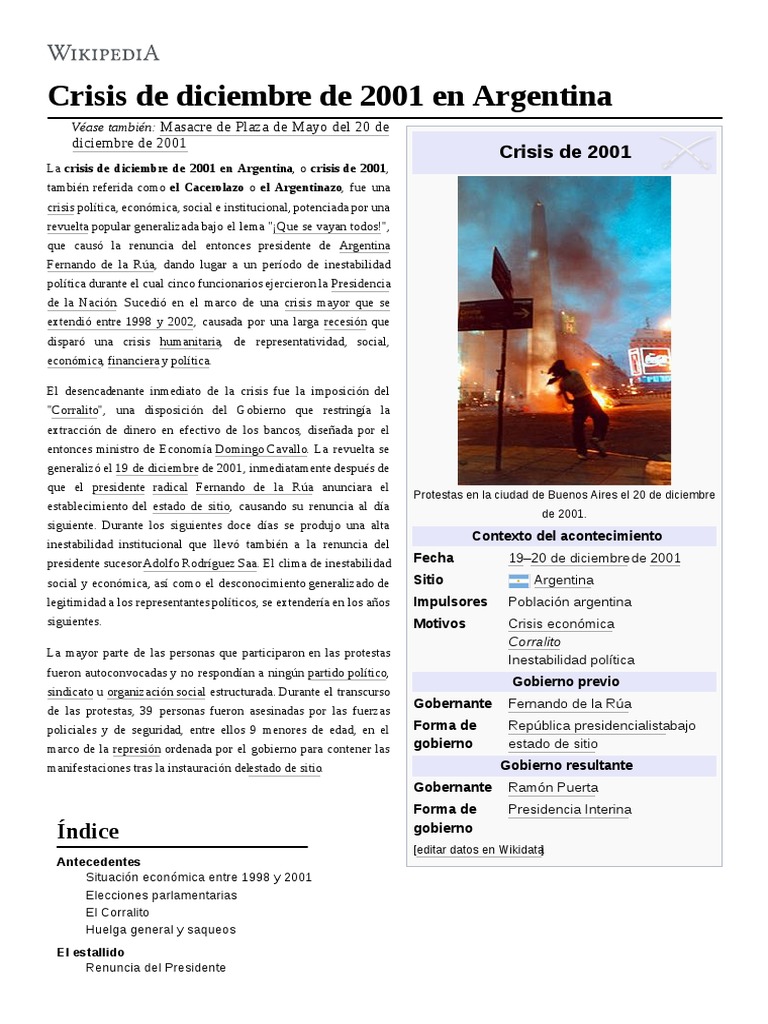 Crisis de Diciembre de 2001 en Argentina Argentina Política Prueba gratuita de 30 días
