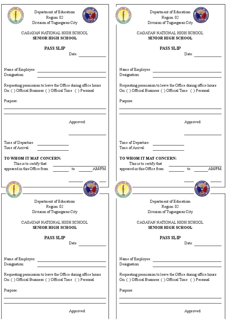 Pass Slip PDF Government