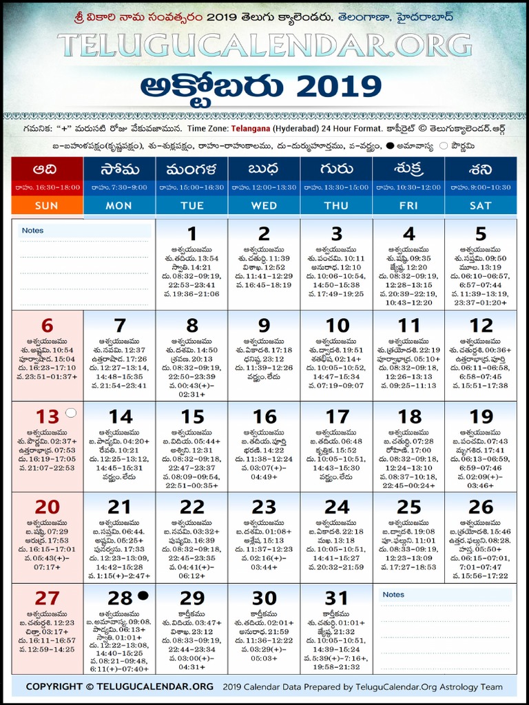 Telugu Calendar 2023 October Telangana Telugu Calendar 2019 October