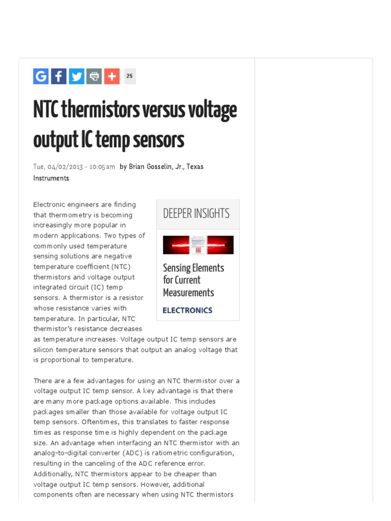 NTC Thermistors Versus Voltage Output IC Temp Sensors PDF Sensor