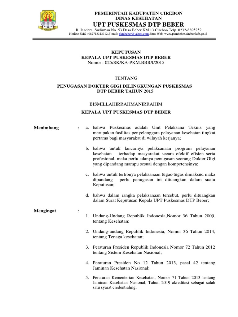 25 SK Penugasan DR Umum DRG - Lina | PDF | Pengelolaan Keuangan & Uang ...