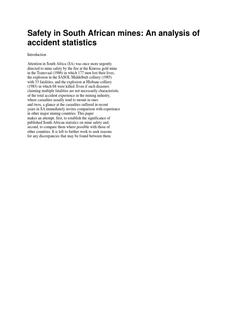 Safety In South African Mines An Analysis Of Accident Statistics Pdf