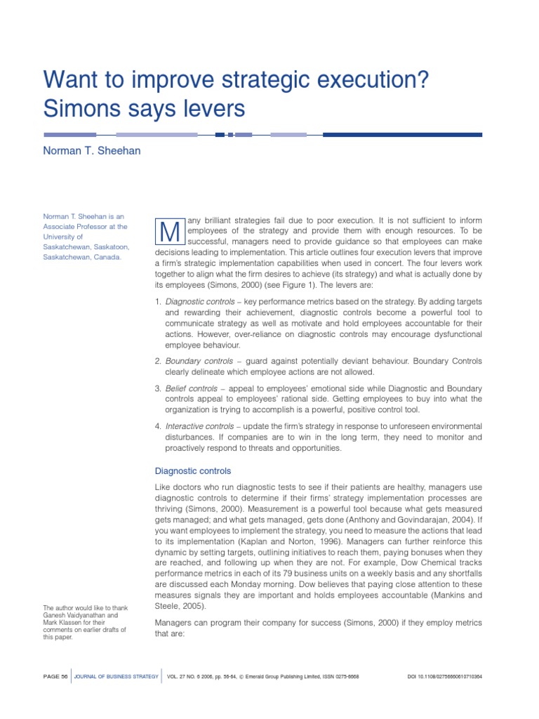 Want To Improve Your Strategy Implementation Simon Says Levers | PDF ...