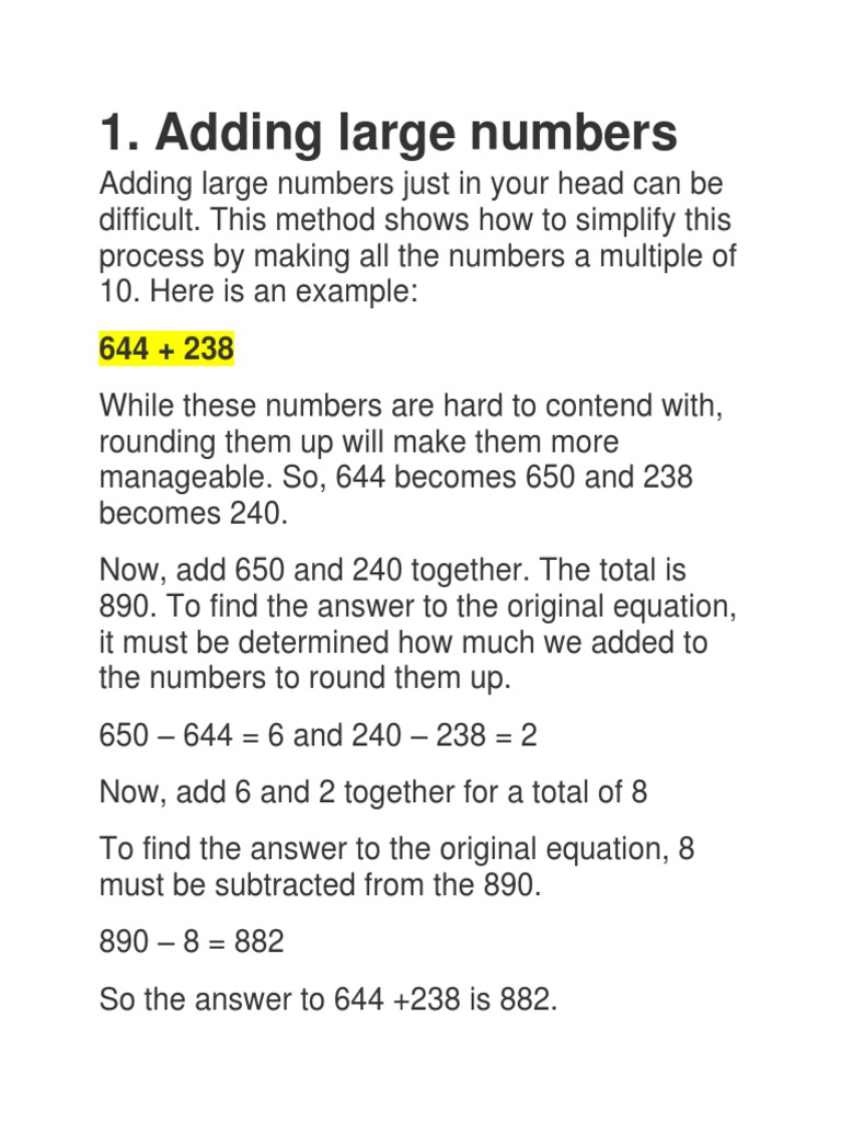 Adding Large Numbers | Download Free PDF | Numbers | Multiplication