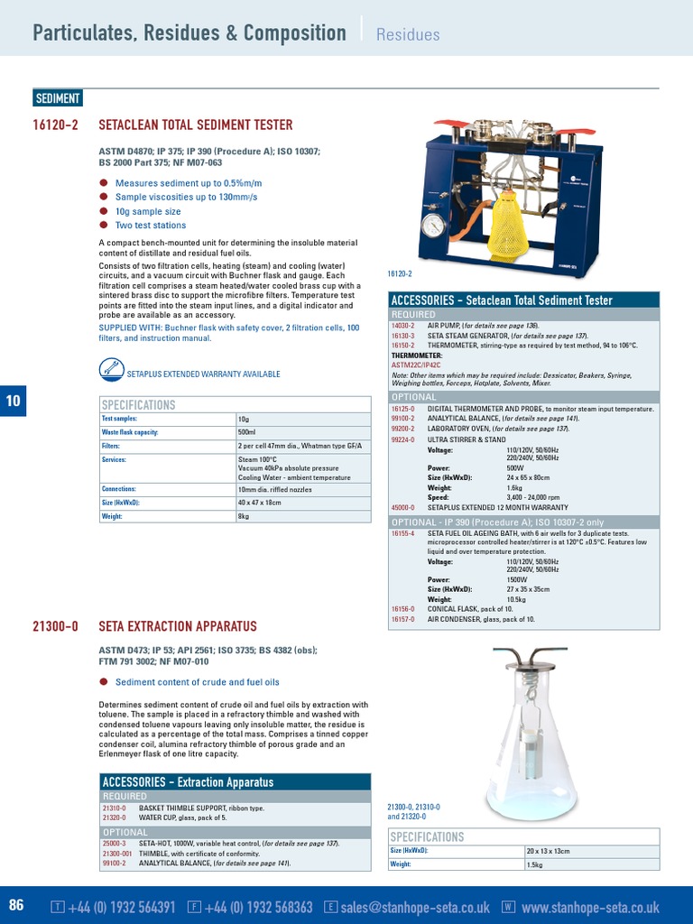 Setaclean Sediment Tester Specs | PDF | Fuel Oil | Filtration