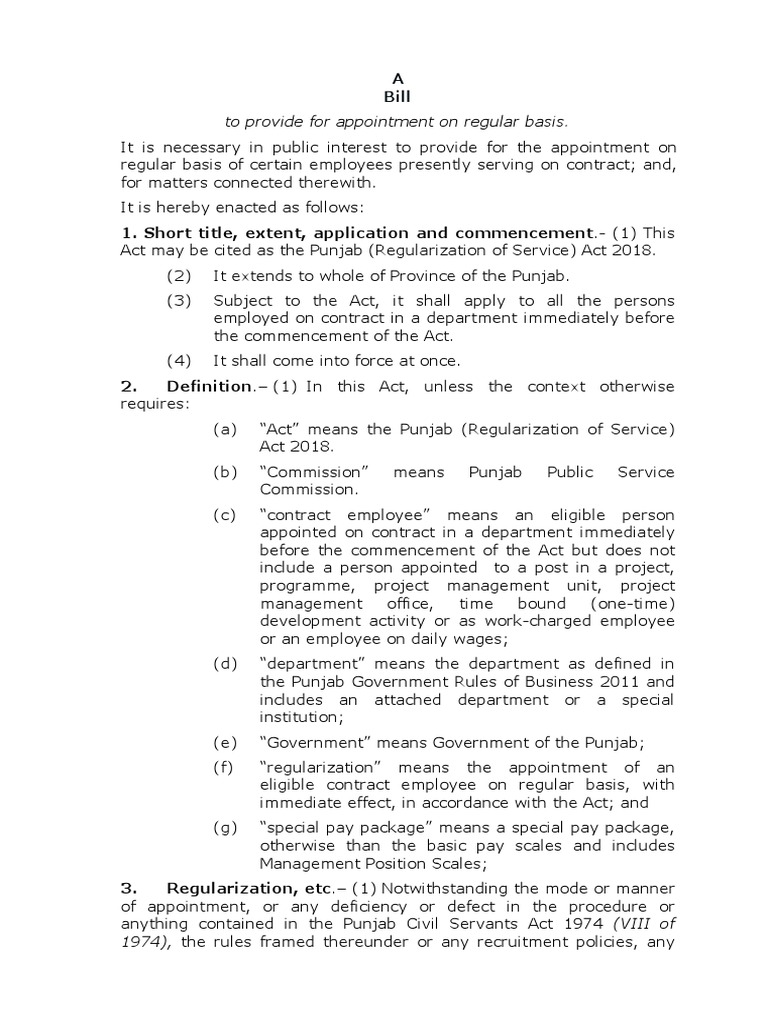Punjab Regularization of Service Act 2018 | PDF | Civil Service ...